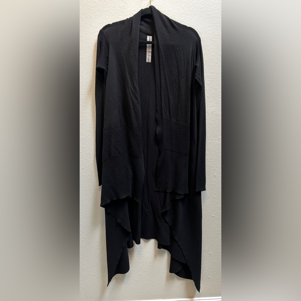 RICK OWENS Mastodon Black Asymmetric Draped Cardigan